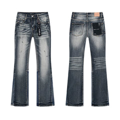 Meichao Spring and Autumn New Style Retro Splash Ink Piercing Hot Diamond Jeans High Street Washed Casual Trendy Micro Pull Pants Men (4)