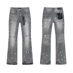 Meichao Spring and Autumn New Style Retro Splash Ink Piercing Hot Diamond Jeans High Street Washed Casual Trendy Micro Pull Pants Men (5)