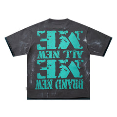 Teal Figure Portrait Double‑Sided Graphic Print Crew Neck Streetwear T‑Shirt