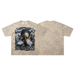 Rockstar Skull Graffiti Off‑White Washed Graphic Print Crew‑Neck Streetwear T‑Shirt