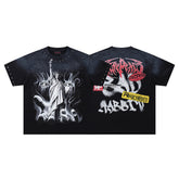 Bad Abbey Black‑Washed Double‑Sided Graphic Print Crew‑Neck Streetwear T‑Shirt