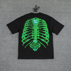 Green Skeleton Ribcage Double‑Sided Graphic Print Crew Neck Streetwear T‑Shirt