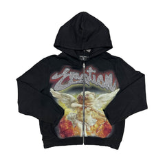 Black Zip‑Up Hoodie Vintage Angel Graphic Full‑Zip Street‑wear Hooded Jacket
