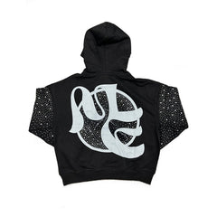 Rhinestone Splice Graphic Cropped Hoodie Unisex Streetwear