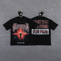 Glazagod Red Star "Then You Welcome For Pain" Double‑Sided Graphic Print Crew Neck Streetwear T‑Shirt