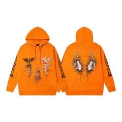 Vintage Bright Orange Dark Angel Graphic Full‑Zip Hoodie