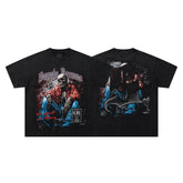 Grim Reaper Skeleton Black Vintage‑Washed Double‑Sided Graphic Print Crew‑Neck Streetwear T‑Shirt
