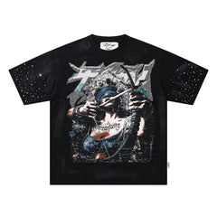 Dark Demon Champion Graffiti Double‑Sided Graphic Print Crew Neck Streetwear T‑Shirt