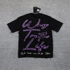 Glazagod Purple Gothic Double‑Sided Graphic Print Crew Neck Streetwear T‑Shirt