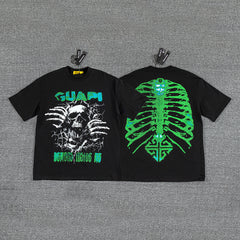 Green Skeleton Ribcage Double‑Sided Graphic Print Crew Neck Streetwear T‑Shirt