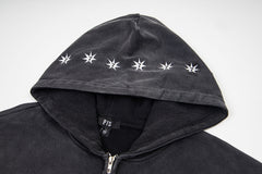Vintage Black ARARI RANG Letter Print Full‑Zip Hoodie