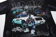 Livin My Life Car Hip‑Hop Double‑Sided Graphic Print Crew Neck Streetwear T‑Shirt
