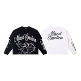 Black & White Angel Art Long Sleeve T‑Shirt Urban Streetwear
