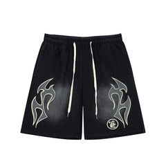 Retro Distressed Flame Graphic Casual Summer Street Shorts