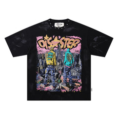 No Peace Graffiti Robot Double‑Sided Graphic Print Crew Neck Streetwear T‑Shirt