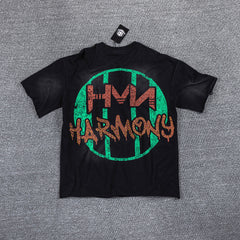 HVM Harmony Green‑Orange Double‑Sided Graphic Print Crew Neck Streetwear T‑Shirt