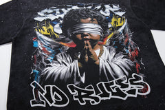 Rockstar Skull Graffiti Graphic Print Crew Neck Streetwear T‑Shirt