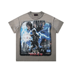 The End Of Pax Americana Taupe‑Washed Double‑Sided Graphic Print Crew‑Neck Streetwear T‑Shirt