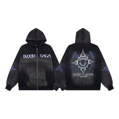 Vintage Black Blood Saga Full‑Zip Hoodie