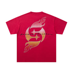 Vintage Cloud Cherub Red Vintage‑Washed Double‑Sided Graphic Print Crew‑Neck Streetwear T‑Shirt