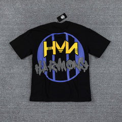 HVM Harmony Golden Flame Figure Black Double‑Sided Graphic Print Crew Neck Streetwear T‑Shirt