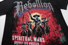 Rebellion Double‑Sided Graphic Print Black‑Washed Crew‑Neck Streetwear T‑Shirt