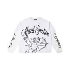 Black & White Angel Art Long Sleeve T‑Shirt Urban Streetwear