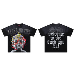 Trust No One Dark‑Age 2.0 Black Double‑Sided Graphic Print Crew‑Neck Streetwear T‑Shirt