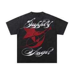 Vintage Tempted Angel Black Double‑Sided Graphic Print Crew‑Neck Streetwear T‑Shirt