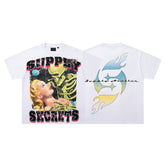 Supply Secrets White Vintage‑Washed Double‑Sided Graphic Print Crew‑Neck Streetwear T‑Shirt