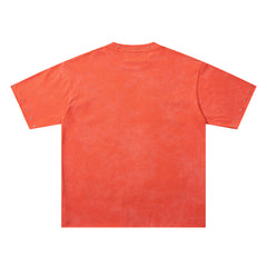 Rockstar Skull Graffiti Orange Washed Graphic Print Crew Neck Streetwear T‑Shirt