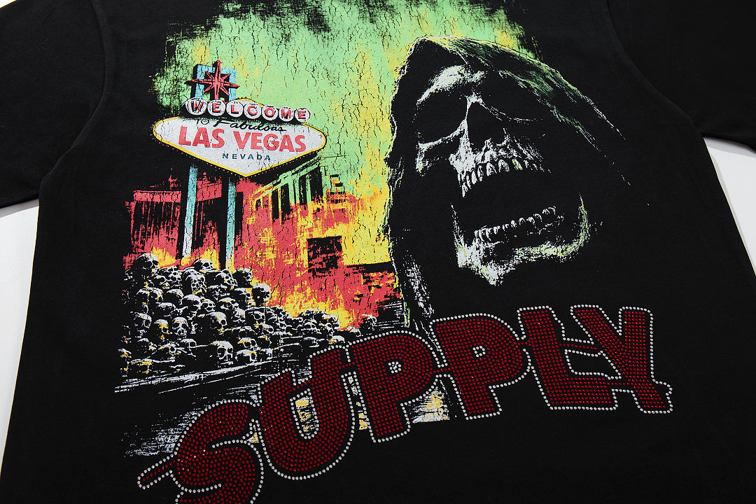 Death Cult Double‑Sided Graphic Print Black‑Washed Crew‑Neck Streetwear T‑Shirt