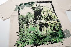 Green Skull Warrior Beige Vintage‑Washed Double‑Sided Graphic Print Crew‑Neck Streetwear T‑Shirt
