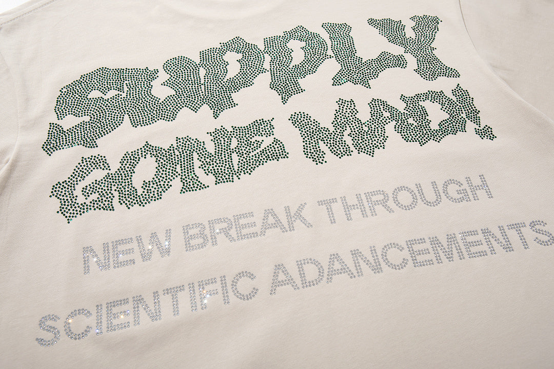 Green Skull Warrior Beige Vintage‑Washed Double‑Sided Graphic Print Crew‑Neck Streetwear T‑Shirt