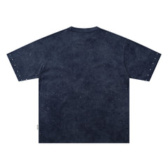 Forever Star‑Accented Dark Blue Hip‑Hop Portrait Double‑Sided Graphic Print Crew Neck Streetwear T‑Shirt