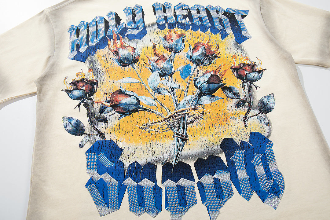 World Might Survive Off‑White Vintage‑Washed Double‑Sided Graphic Print Crew‑Neck Streetwear T‑Shirt