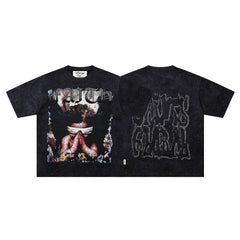 Angel Figure Dripping Letter Double‑Sided Graphic Print Crew Neck Streetwear T‑Shirt