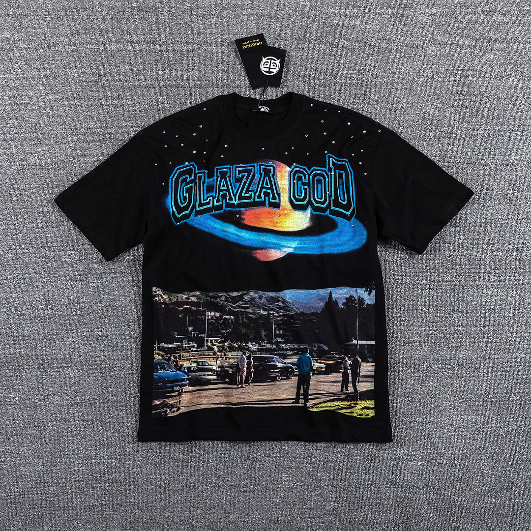 Glazagod "Memories From The Future" Planet Landscape Double‑Sided Graphic Print Crew Neck Streetwear T‑Shirt