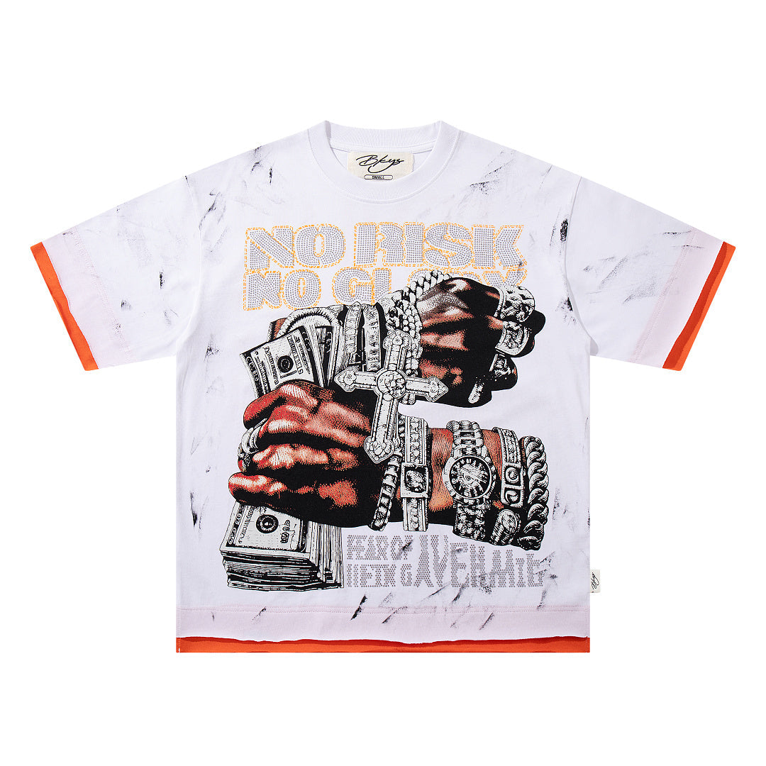 Fear Of Being Average White Splatter Double‑Sided Graphic Print Crew Neck Streetwear T‑Shirt