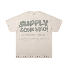 Green Skull Warrior Beige Vintage‑Washed Double‑Sided Graphic Print Crew‑Neck Streetwear T‑Shirt