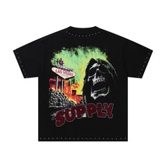 Death Cult Double‑Sided Graphic Print Black‑Washed Crew‑Neck Streetwear T‑Shirt