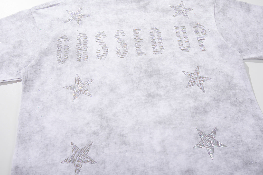 Gossed‑Up Star Scene Off‑White Washed Double‑Sided Graphic Print Crew‑Neck Streetwear T‑Shirt