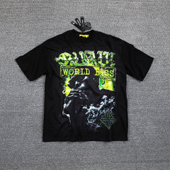 HVM Harmony Neon Green Abstract Figure Black Double‑Sided Graphic Print Crew Neck Streetwear T‑Shirt