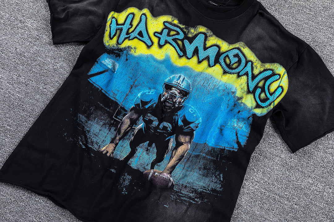 HVM Harmony Cowboy Figure Black Tie‑Dye Double‑Sided Graphic Print Crew Neck Streetwear T‑Shirt
