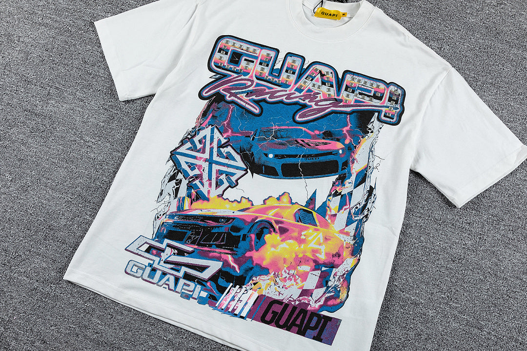 Retro Racing Car Double‑Sided Graphic Print Crew Neck Streetwear T‑Shirt