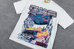 Retro Racing Car Double‑Sided Graphic Print Crew Neck Streetwear T‑Shirt