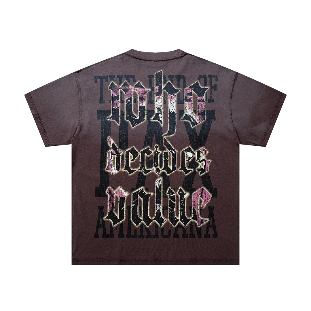 Consequences Higher Justice Burgundy‑Washed Double‑Sided Graphic Print Crew‑Neck Streetwear T‑Shirt