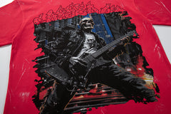 Red Washed Warrior Portrait Double‑Sided Graphic Print Crew Neck Streetwear T‑Shirt
