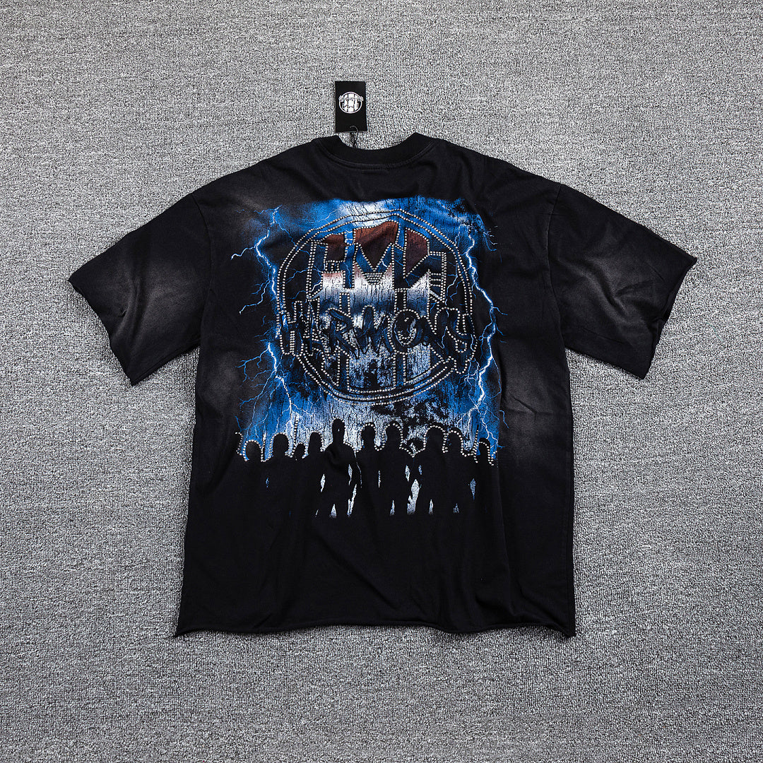 HVM Harmony Dark Rock Figure Black Tie‑Dye Double‑Sided Graphic Print Crew Neck Streetwear T‑Shirt