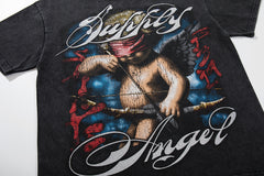 Vintage Tempted Angel Black Double‑Sided Graphic Print Crew‑Neck Streetwear T‑Shirt
